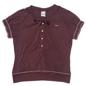 VTG 90s Nike Logo Maroon Dry Fit Top Button Tie M